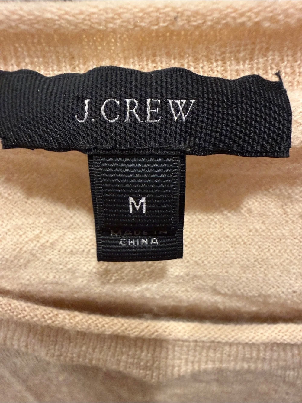 J. Crew Apricot Sweater with Black Floral Embroidered Trim